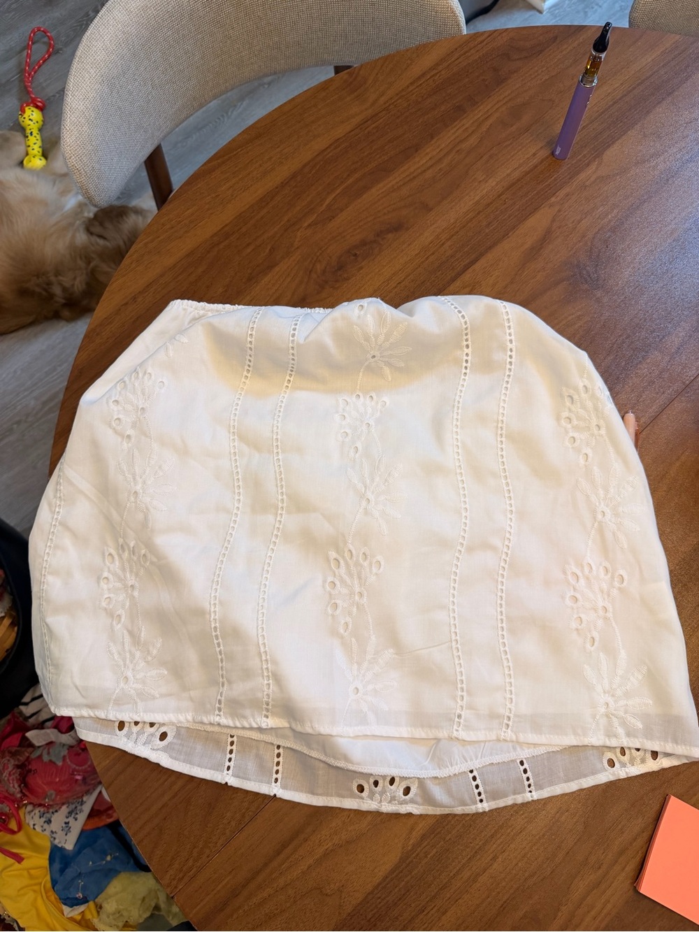 SHEIN White Strapless Eyelet Embroidered Crop Top